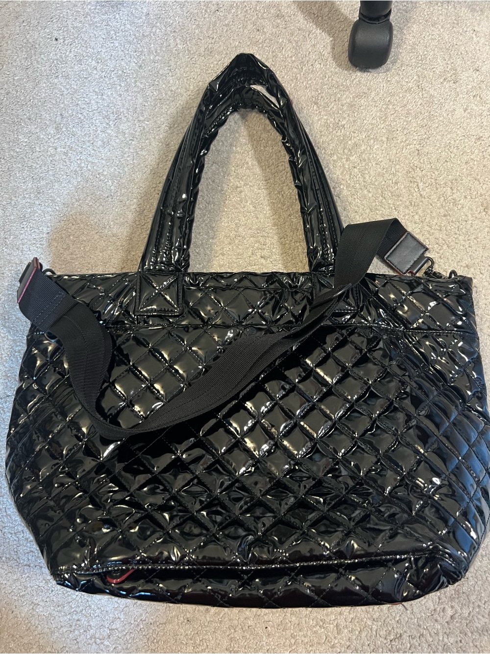 Quilted Patent Tote Bag - Black - Picture 5 of 5